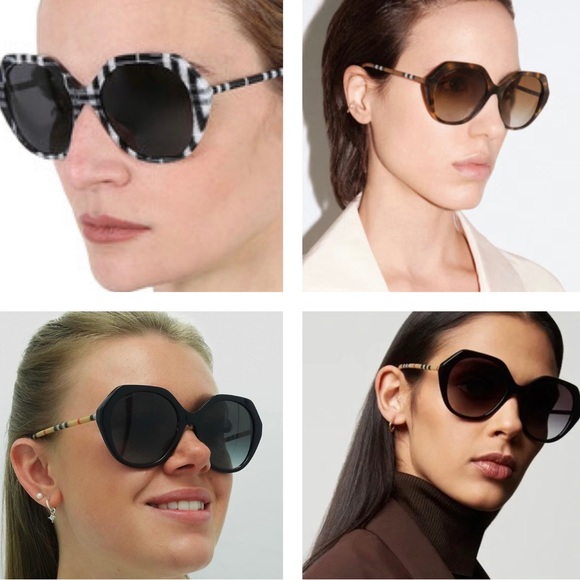 BURBERRY OVERSIZED BLACK AND WHITE CHECK PATTERN SUNGLASSES - Picture 11 of 16